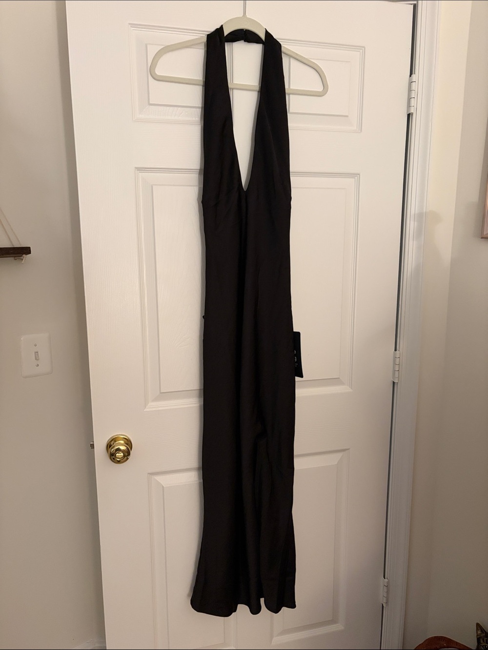 Lulu Beyond Classy Black Satin Halter Midi Dress